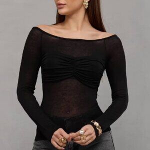 Black Slim Fit Off Shoulder Neck Blouse
